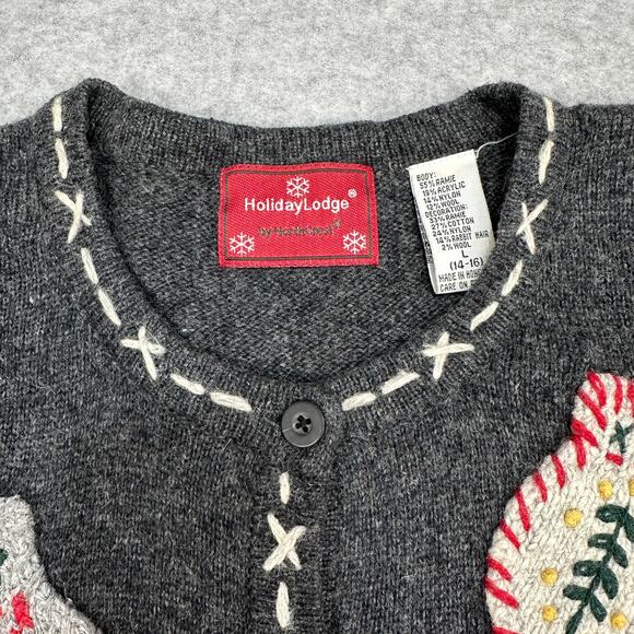 Holiday Lodge by Northcrest Sweater WMNS L Gray Mitten Embroidery Ugly Christmas - Picture 5 of 8